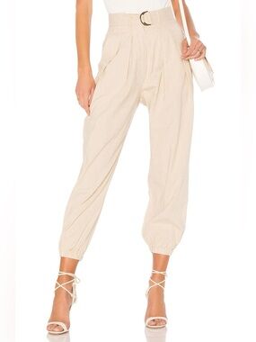 Tularosa Melina Linen Jogger Pants Oatmeal High Rise Pleated Belted Small